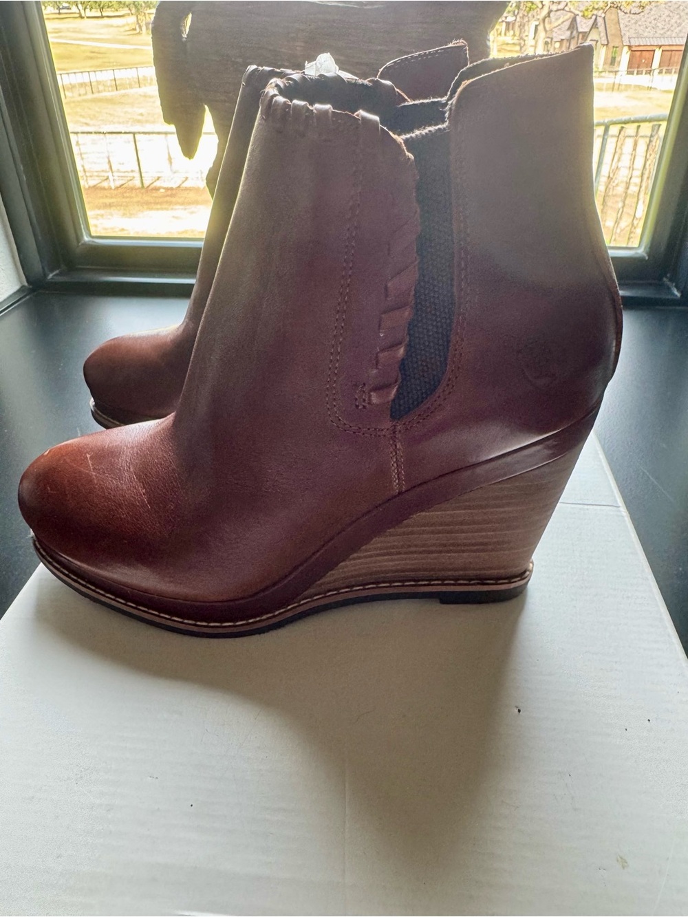 Ariat Brown Leather Wedge Ankle Boots